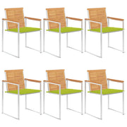 Sedie da Giardino con Cuscini 6 pz in Legno Massello di Teak