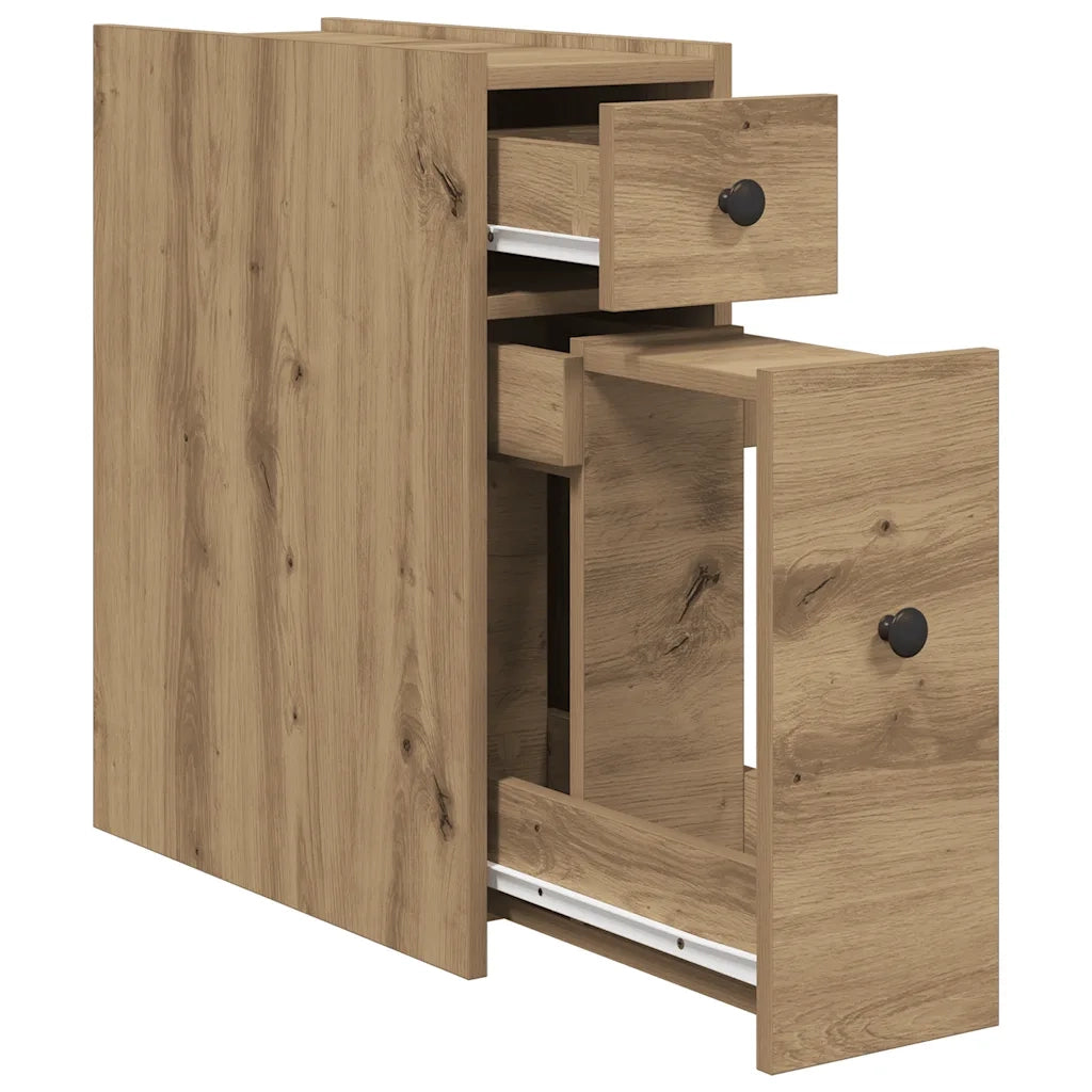 Mobile da Bagno Stretto con Ruote Rovere Artigianale Truciolato 855294