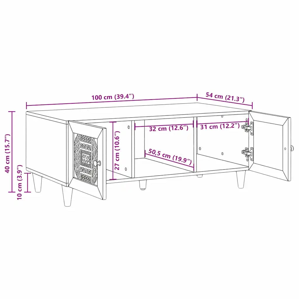 vidaXL Tavolino da salotto con lo scaffale Beige 100 x 54 x 40 cm