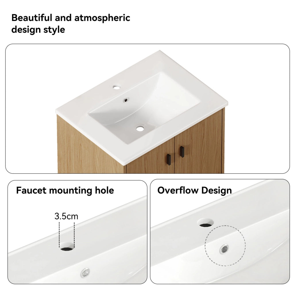 Mobile bagno 60 cm in quercia chiara con 2 ante soft-close