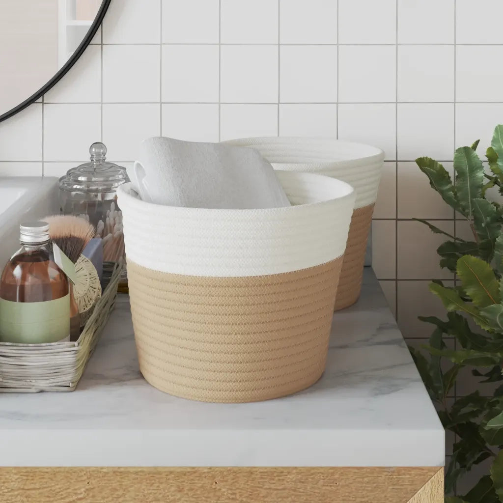 Cestini Portaoggetti 2 pz Beige e Bianco ?24x18 cm in Cotone CFW3717096