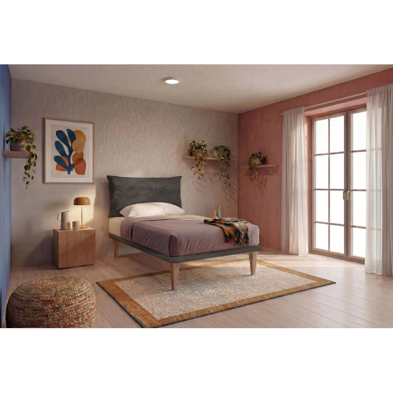 Letto imbottito Singolo 80x200 cm Soft - Con rete,Microfibra,Grigio