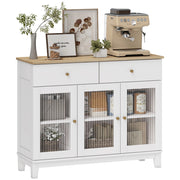 Credenza con 3 ante vetrate 2 cassetti e ripiani regolabili ¨C zephmum ¨C 100x35x80 cm bianco