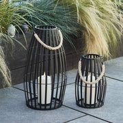 Set di 2 lampioni metallici neri con candele TruGlow per interni ed esterni