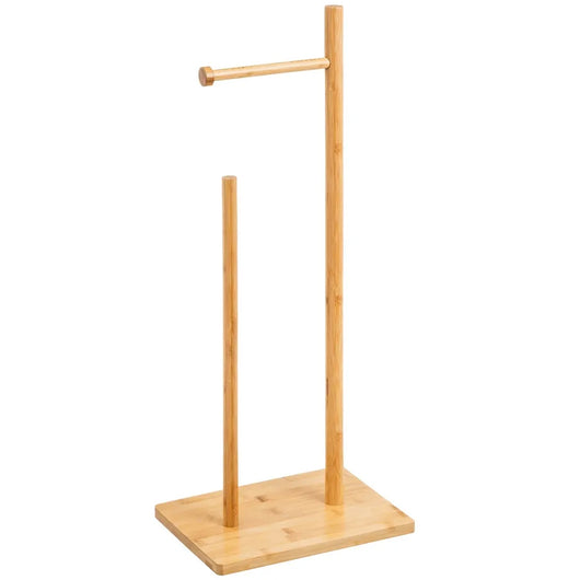 Piantana Portarotolo e Portascopino Porta Carta Igienica Bambù Colore Naturale