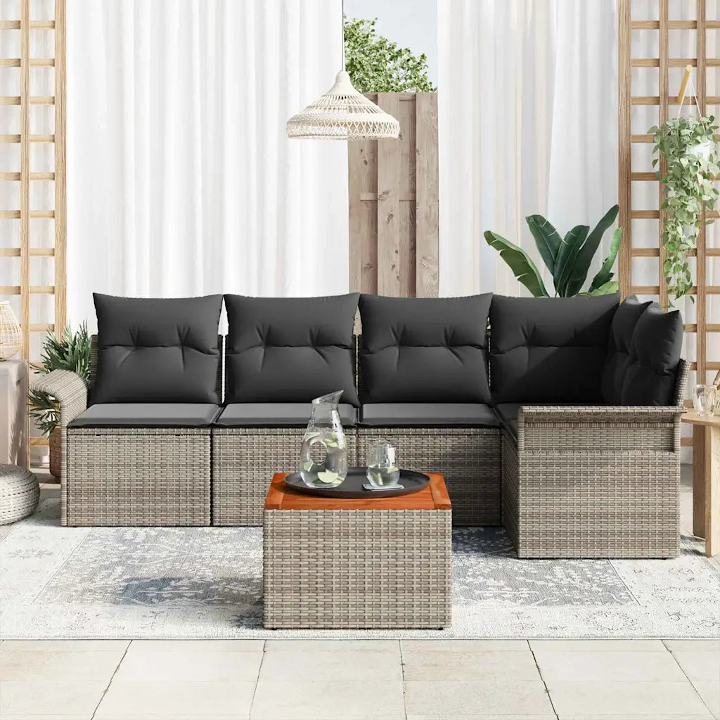 Set Divano da Giardino 6 pcs Grigio polyrattan