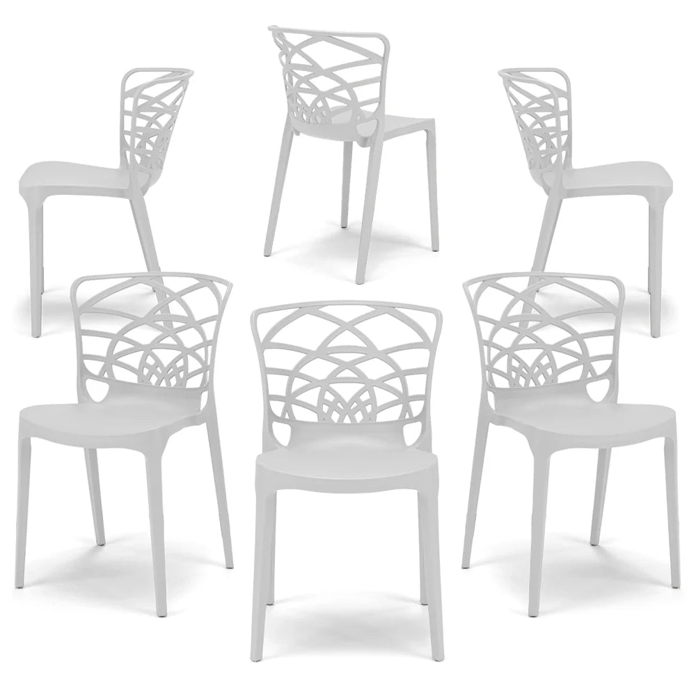 Set 6 sedie in polipropilene ARMONIA, impilabile, resistente ai raggi UV, design moderno, ideale per sala da pranzo, cucina, sala d’attesa, bar, ristoranti o giardino, colore Bianco
