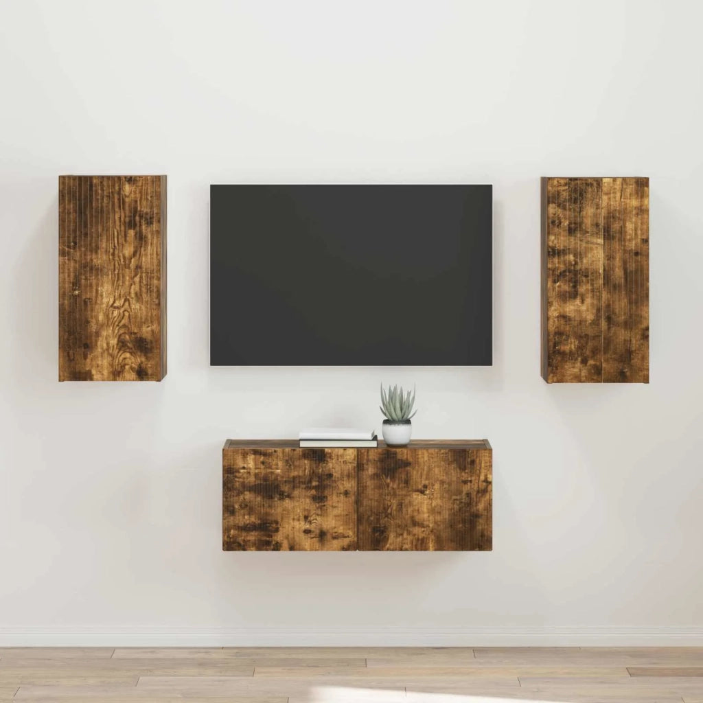 Set mobile TV 2 pz | Armadietto TV | Mobile Porta TV Rovere fum¨¦ Legno multistrato