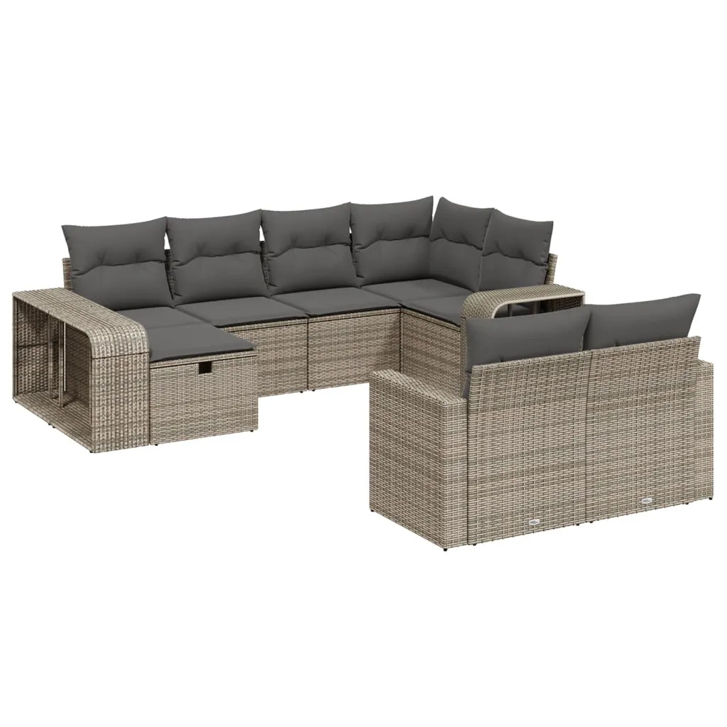 Set Divano da Giardino 10 pz con Cuscini Grigio in Polyrattan