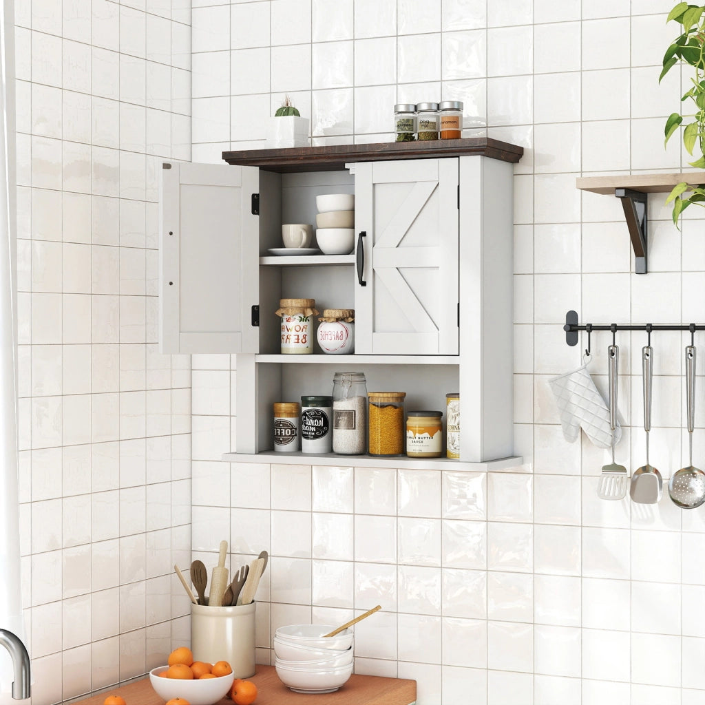 Armadietto medicinali ante bagno muro  ripiano regolabile-Mobili da Bagno Armadietto scomparto aperto organizzatore parete soggiorno cucina Bianco