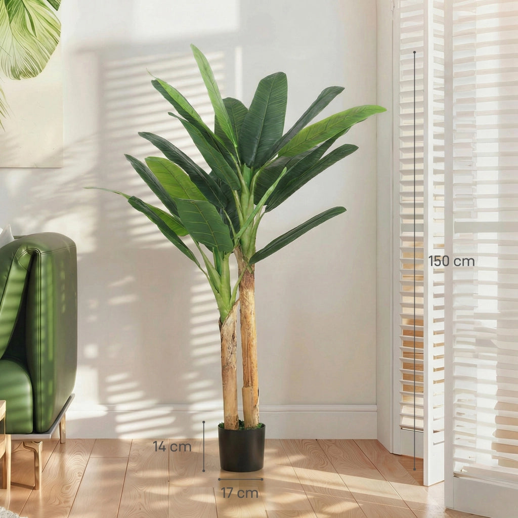 Albero di Banano Artificiale ¨C Zephmum ¨C Verde 150 cm con Vaso e Tronchi