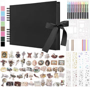 Album di foto con 80 pagine vuote – Scrapbook DIY per foto con 12 strumenti & 7 adesivi – Libro di guest per compleanni, famiglia, matrimoni e viaggi – Nero