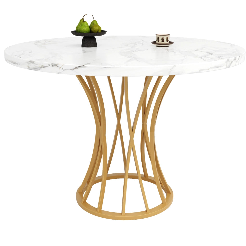Tavolo da pranzo 80x80x76 cm in MDF e metallo; dorato