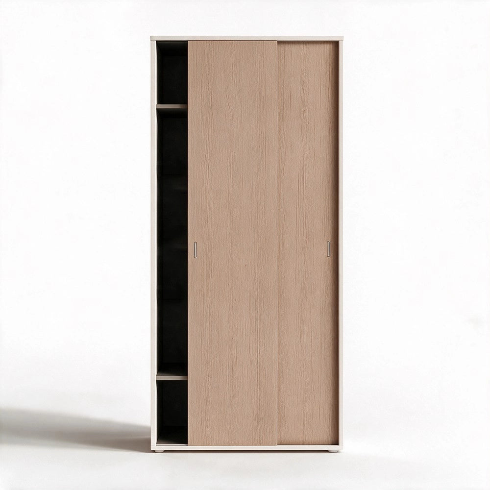 Armadio due ante scorrevoli 90x43x212h con appendiabiti colore bianco frassinato e olmo