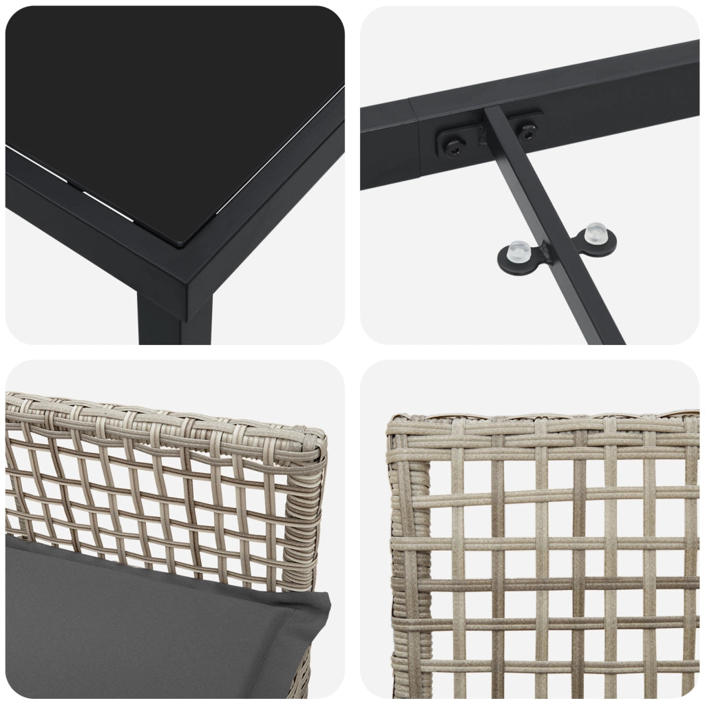 Set da Pranzo da Giardino da 7 Pezzi con Cuscini Grigio Chiaro Polyrattan