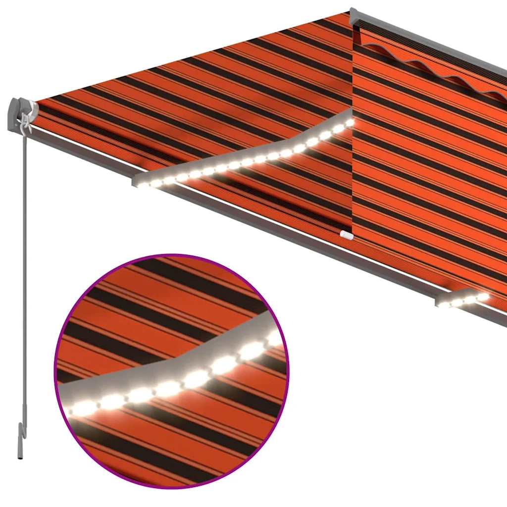 Tenda Sole Retrattile Manuale con LED 4,5x3m Arancione Marrone