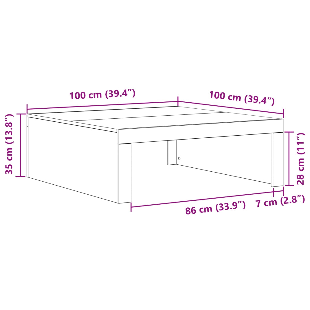 Tavolino da caffÃ¨ in rovere nero - 100x100x35 cm in legno ingegnerizzato