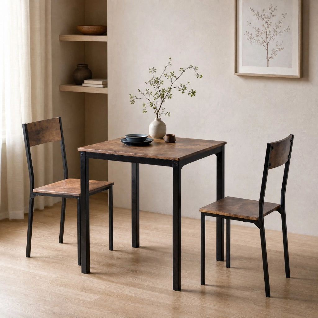 Set tavolo da pranzo con 2 sedie salvaspazio 70x70 cm in metallo marrone