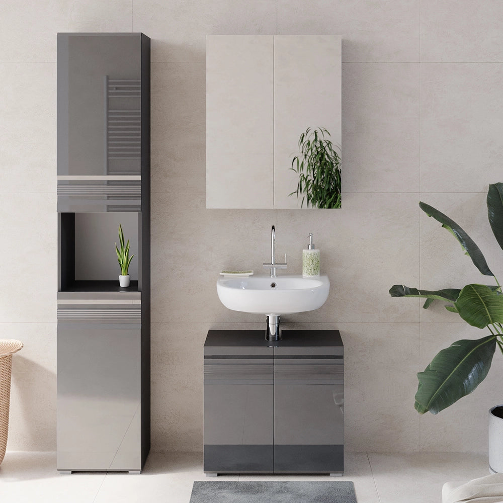 Vicco Set mobili bagno Antracite lucido 3 parti, con colonna