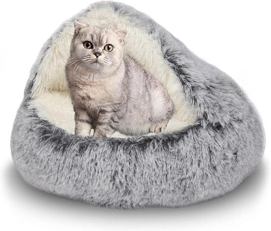 Piumino morbido per animali a forma di donut in grigio (50 cm x 50 cm) con copertura - Per cani e gatti