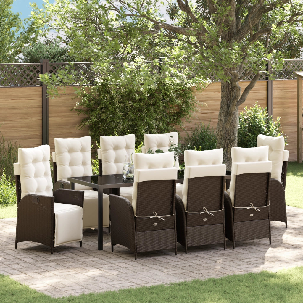 Set da Pranzo da Giardino 9 Pezzi in Rattan Polipropilene Marrone