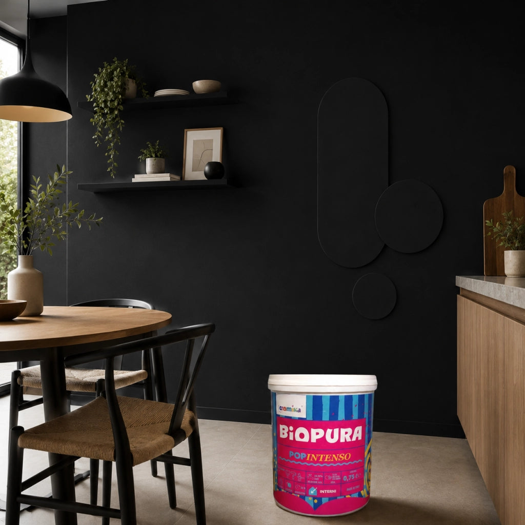 Popintenso palestra e decori interni pittura murale lavabile e coprente cromika *** formato 0,750 lt, colore- nero me...