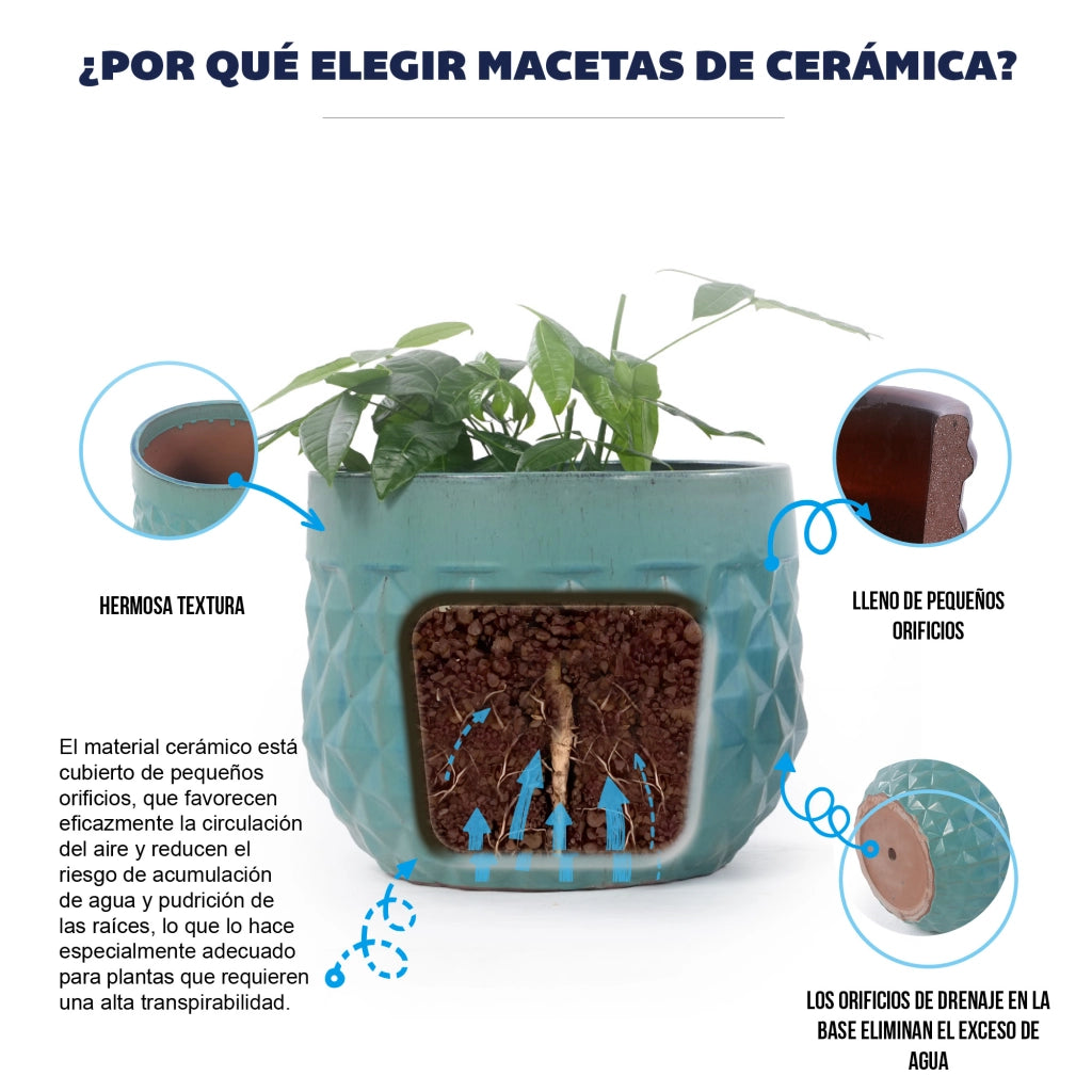 VASO Set da 3 pezzi in ceramica Ø36/29,5/21,5 cm blu turchese