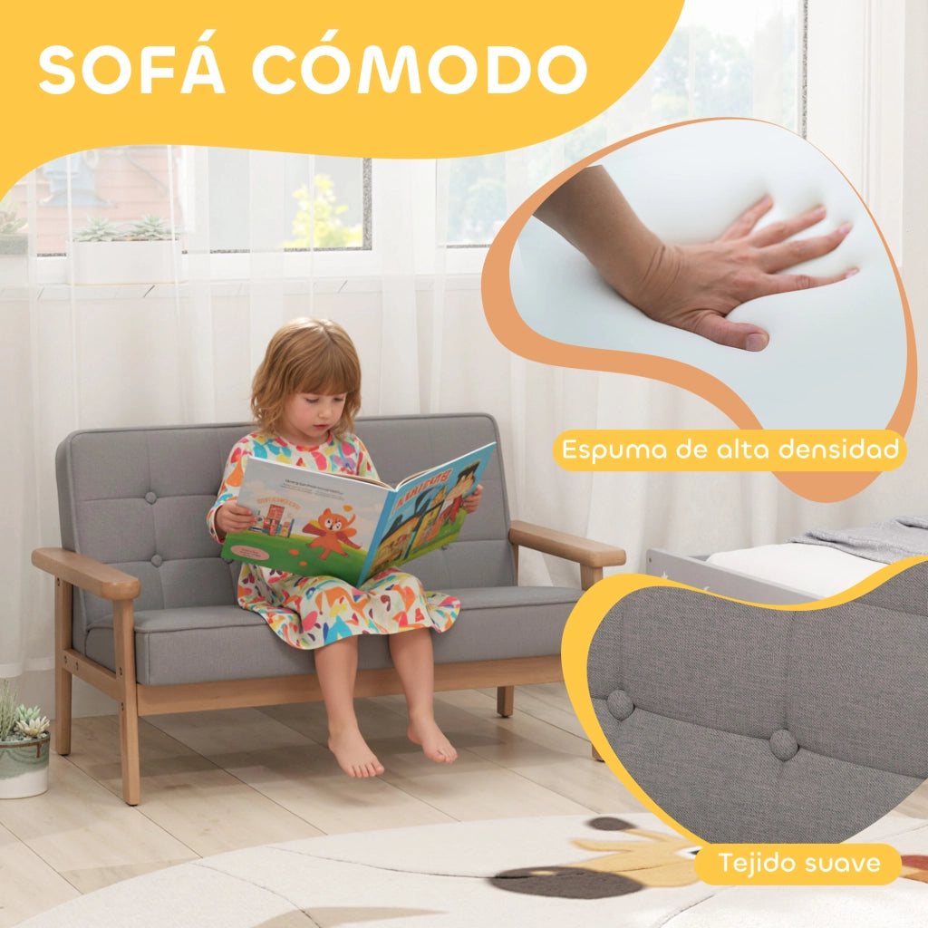 Divano 2 posti per bambini ¨C zephmum ¨C grigio, tessuto, struttura in legno