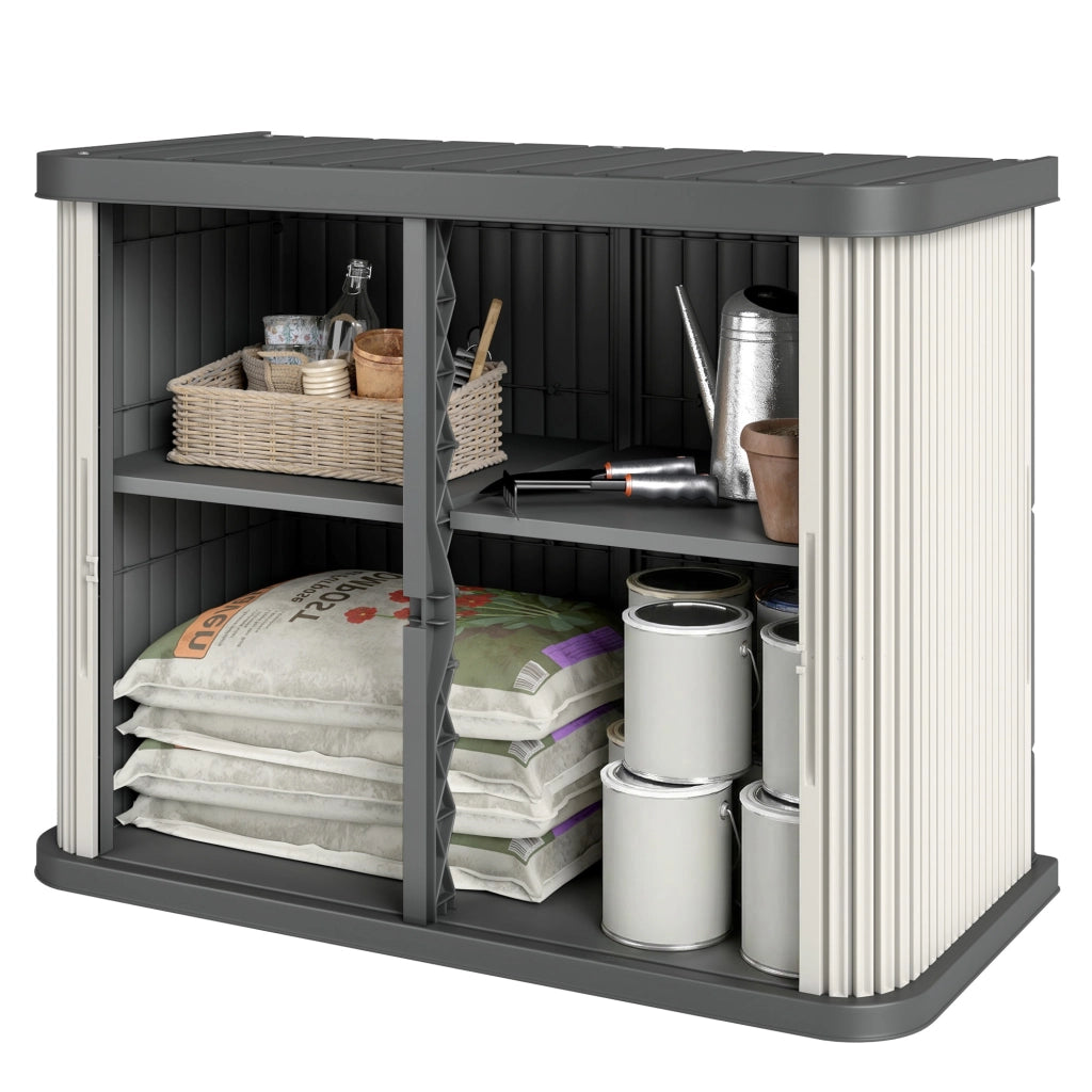 Coffre da Giardino 480 L con Porte a Scorrimento ¨C zephmum ¨C Marron Chiaro 120,5x59,5x92cm
