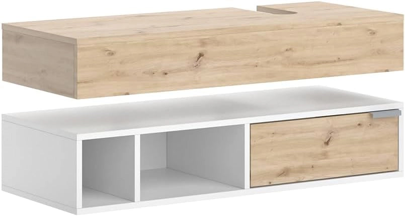 Mobile sottolavabo per bagno Henri, Bianco, 100 x 15 cm con cassetto, per il montaggio sotto il lavandino con ritaglio per sifone