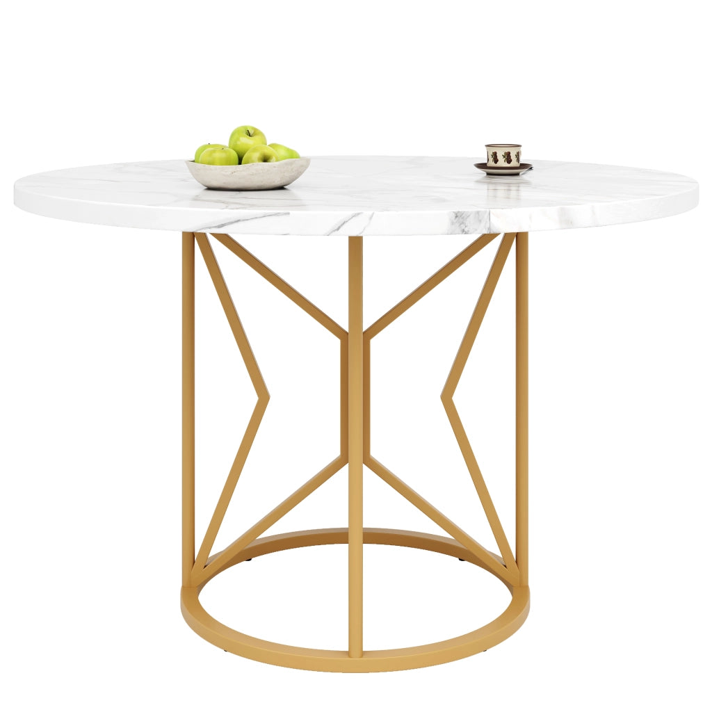 Tavolo da Pranzo Rotondo ¨C Xylo ¨C Piano in MDF Effetto Marmo, Gambe in Metallo, 100x100x76