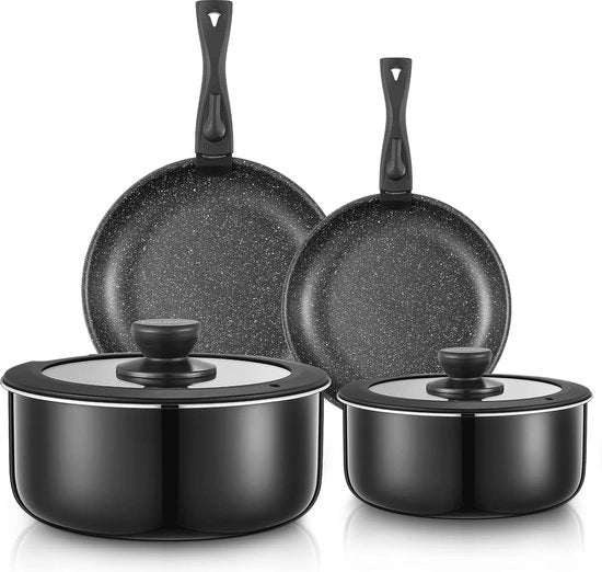 Set di pentole 8 pezzi - manici rimovibili - 2 coperchi - 20/28 cm - 26/14 l - induzione - resistente a lavastoviglie - resistente al forno