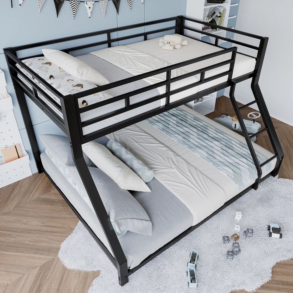 Letto a castello 90×200 cm e 140×200 cm; 2 posti con scala; sponde; senza materasso; metallo nero