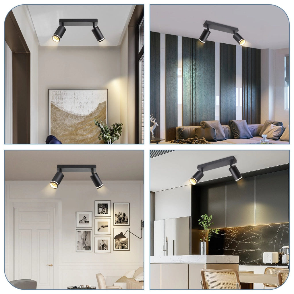 ZMH Faretto da soffitto neri 2 fiamme GU10 orientabili legno anche parete per soggiorno senza lampadina