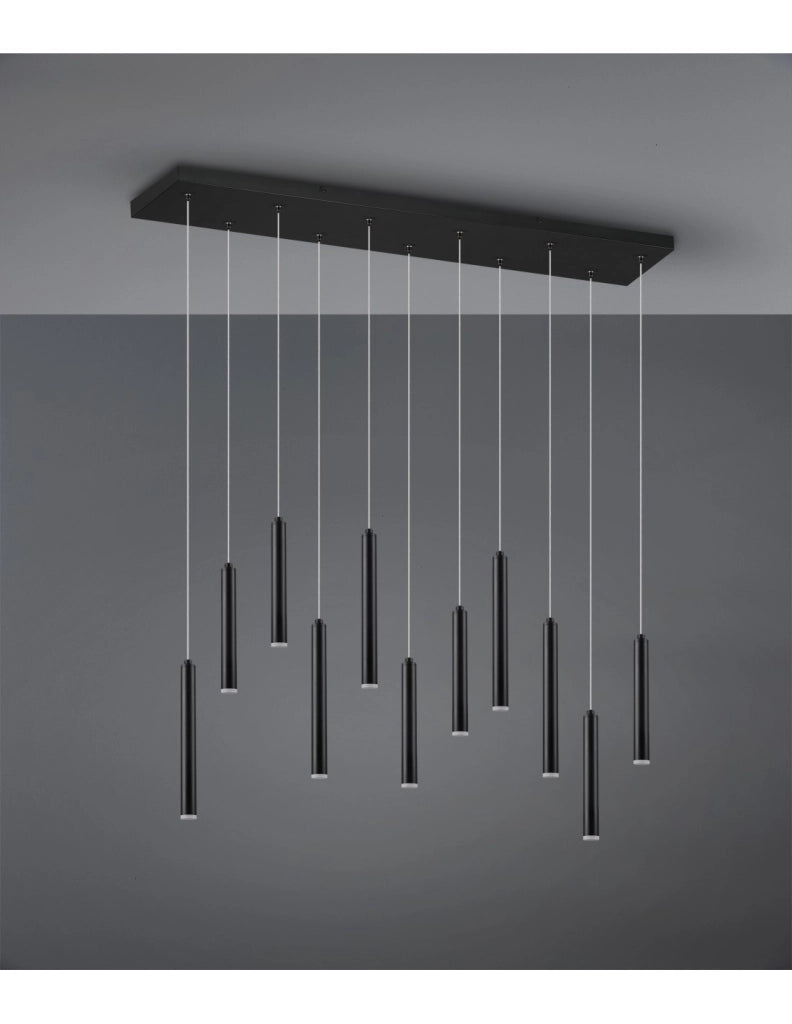 Sospensione Moderna Tubular 11 Tubi Led Nero L115 cm Trio Lighting