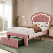Letto singolo 90x200 rosa con LED RGB, cassetto e rete