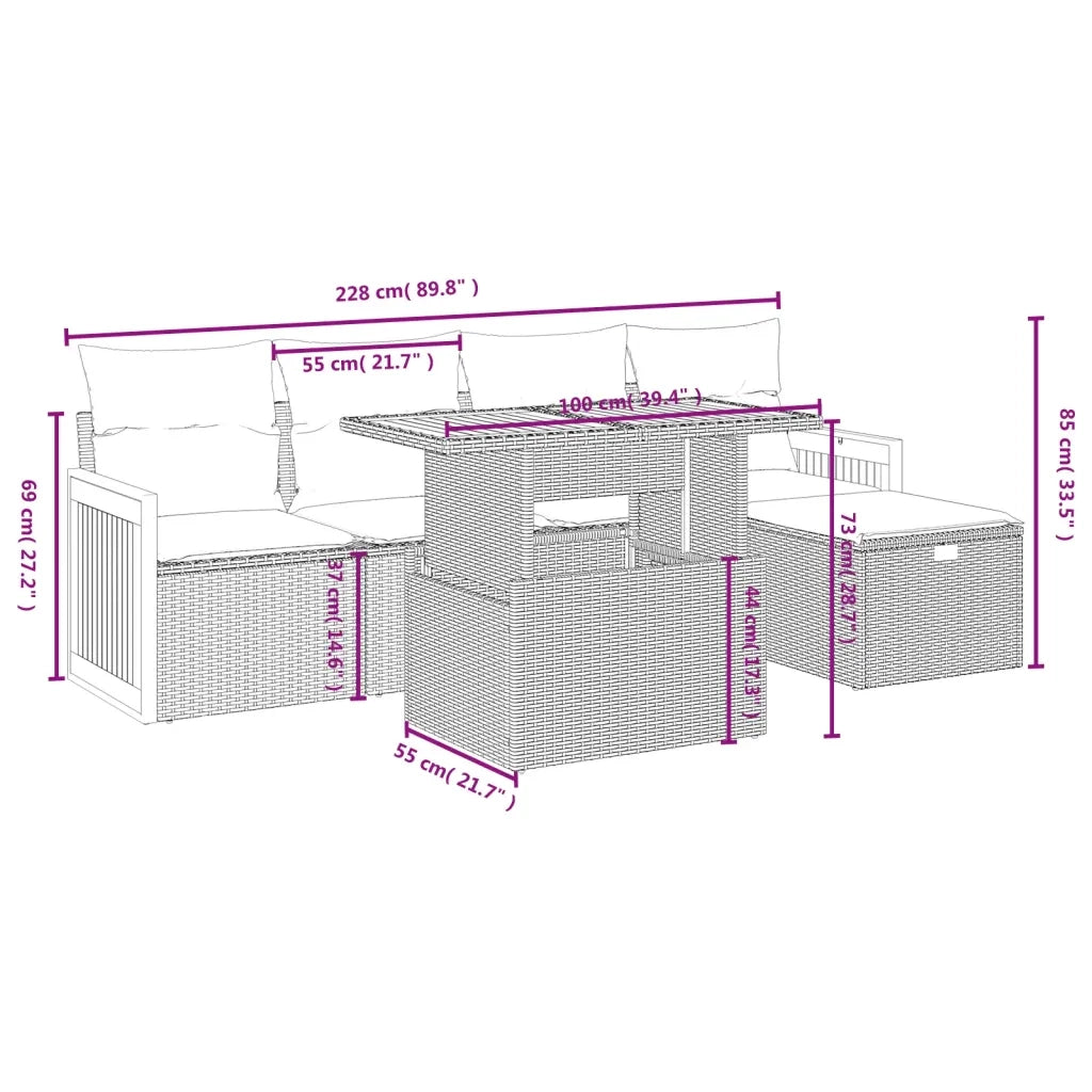 Set Divano da Giardino 6 pz con Cuscini Grigio in Polyrattan 3276245