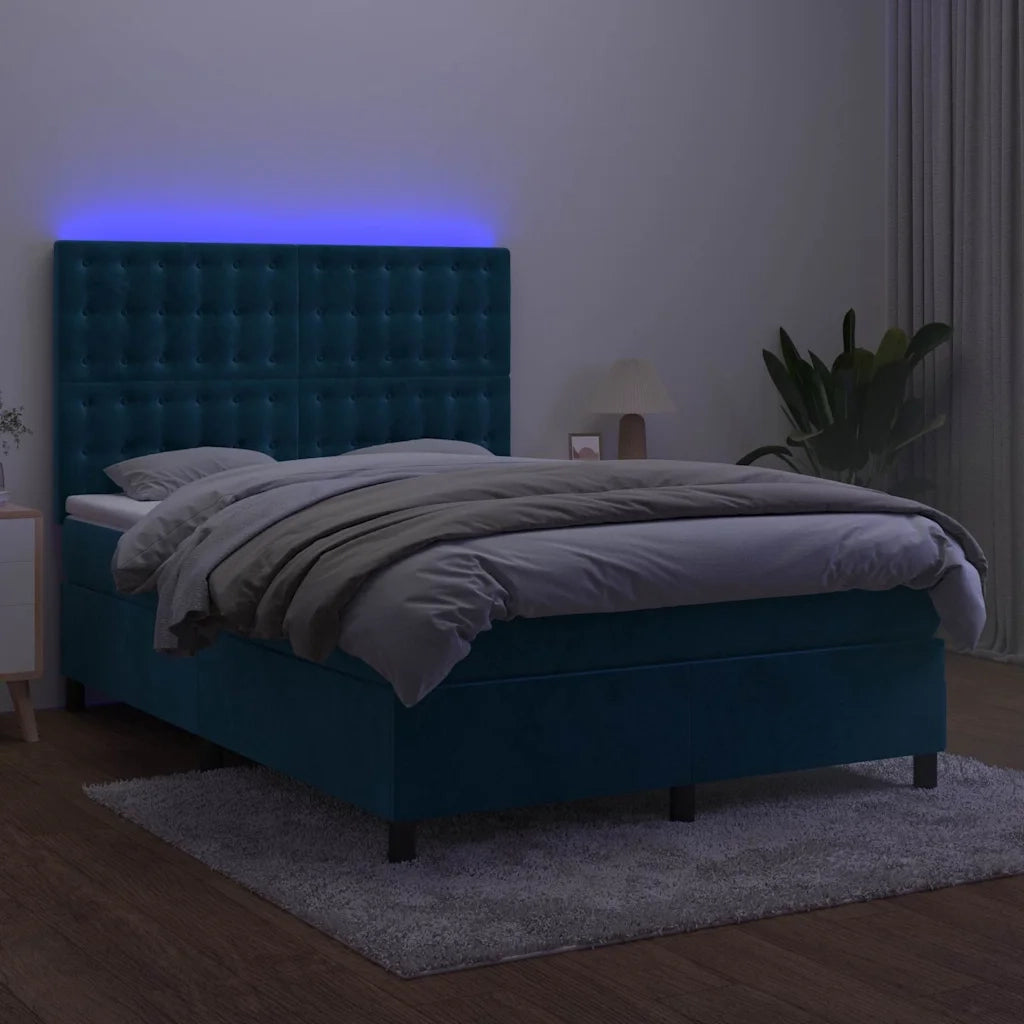 Letto a Molle con Materasso e LED Blu Scuro 140x200 cm 3136369