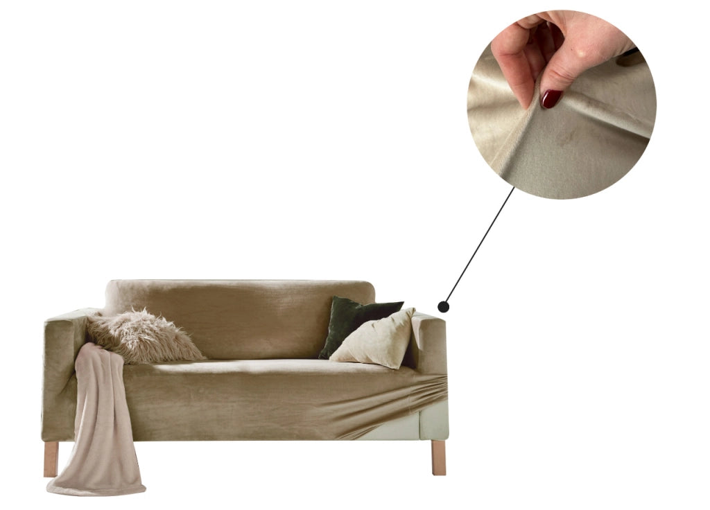 Copridivano Elasticizzato Effetto Velluto Modello Morbidissimo Colore Beige - 2 Posti - Beige