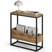 Tavolino Laterale Divano con 2 Ripiani Tavolo Multiuso Nero e Rovere 60x22x62cm