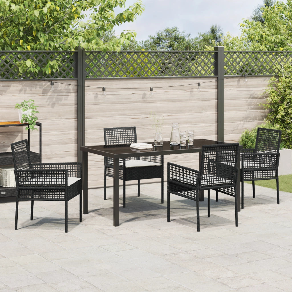 Set da Pranzo da Giardino 5 Pezzi con Cuscini in Polyrattan Nero