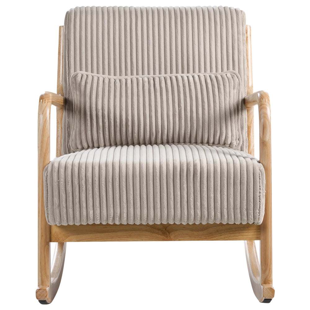 Sedia a dondolo in velluto a coste Rivestimento in stile vintage Struttura in legno Bianco