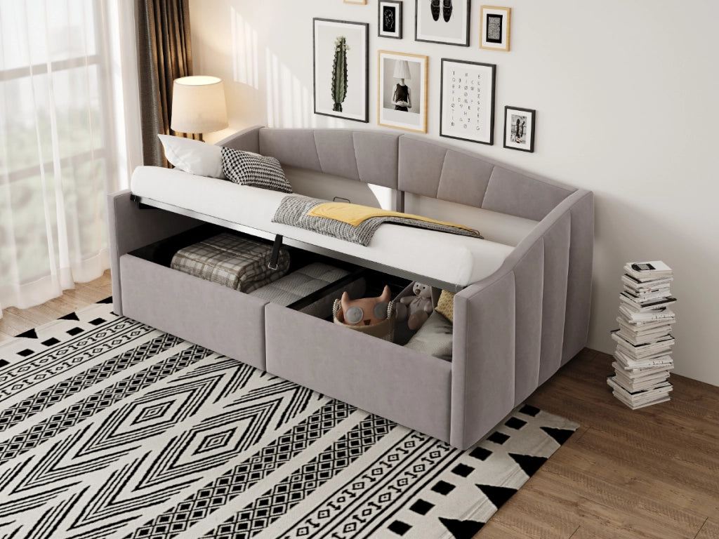 Sofabett con sistema idraulico in velluto grigio chiaro 90x200 cm