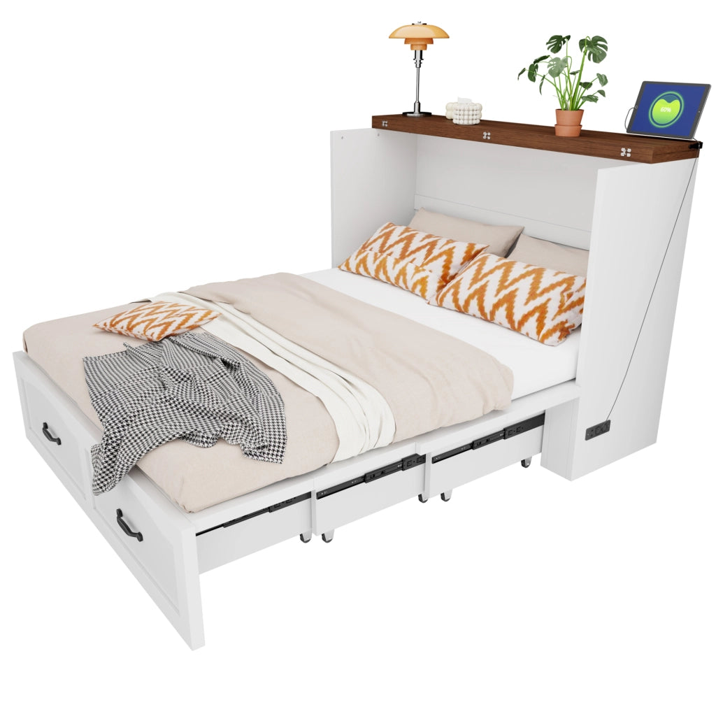 Letto a scomparsa pieghevole 140x200 cm con presa EU; bianco