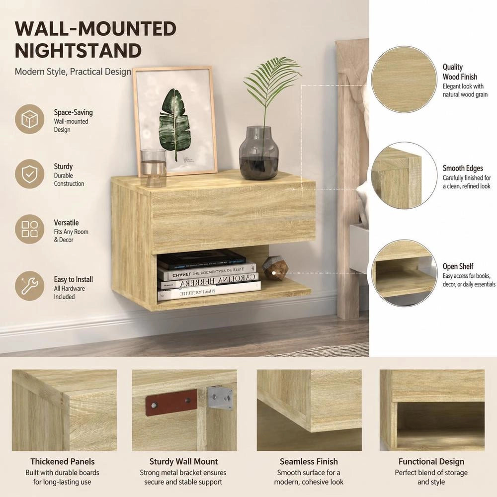 Wall-mounted Bedside Table Sonoma Oak