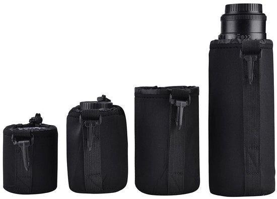 Set di Custodie per Lenti da 4 Pezzi - Tasca di Stoccaggio Resistente allo Shock - Materiale Nylon - Leggero e Portatile - Disegno con Corda di Trasporto - Adatto per Lenti DSLR - Custodia per Lenti