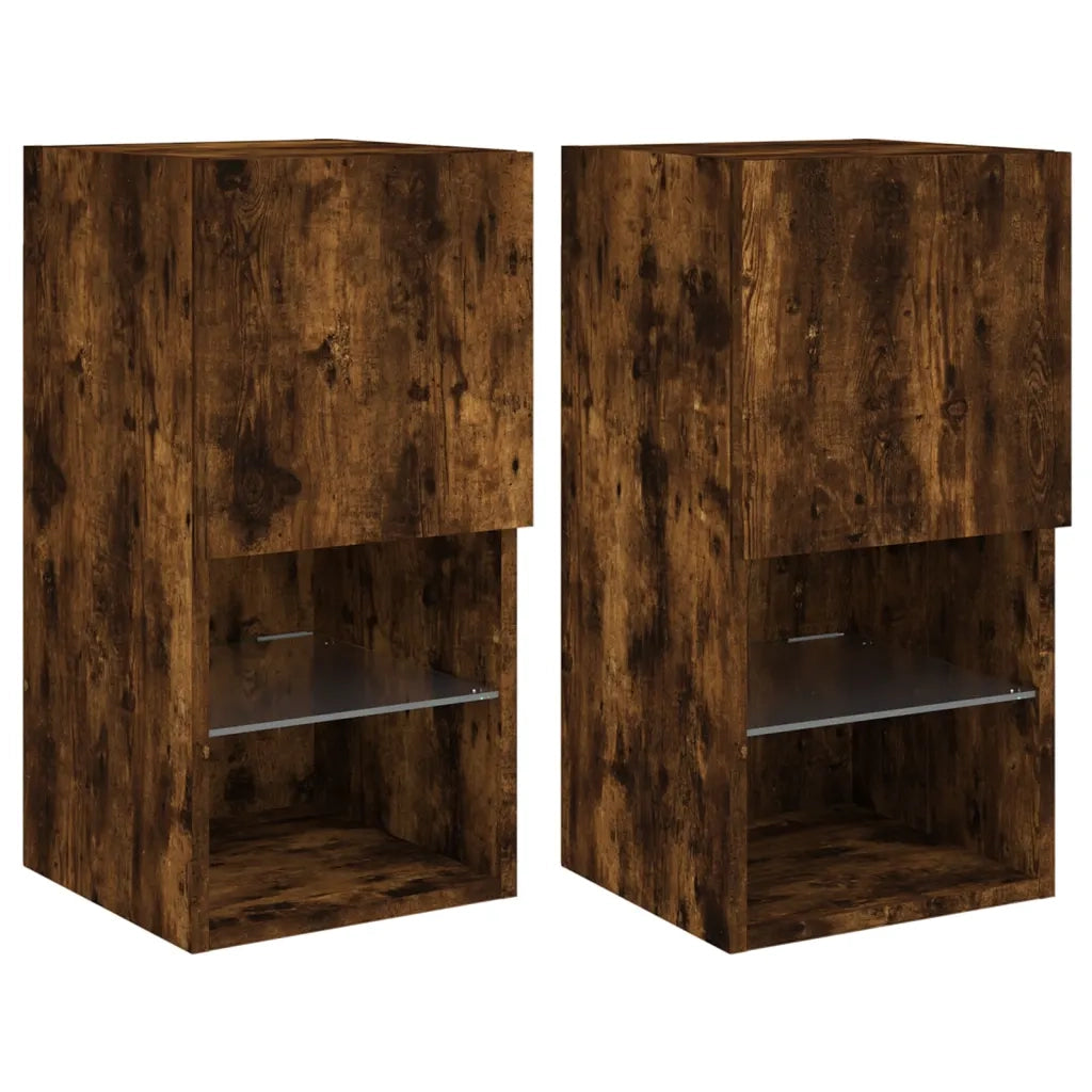 Mobili Porta TV con Luci LED 2 pz Rovere Fumo 30,5x30x60 cm 836996