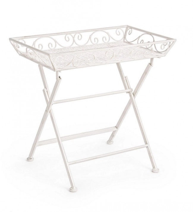 Set 2 Tavolini Rettangolari Acciaio Bianco Stile Rustico - IRENE