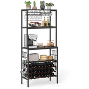 Scaffale multi-livello con portabicchieri e porta tazze per microonde per cucina-Organizer per vini con presa di corrente Marrone