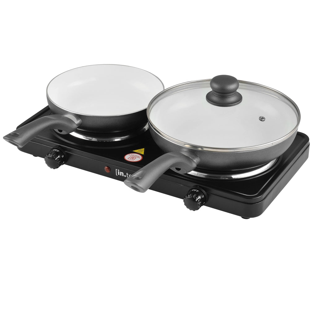 Fornello Elettrico Doppio con Piastre in Ghisa 1000+1500 W - Nero in.tec